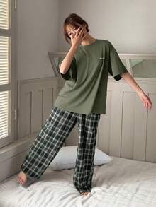 Dazy Kids Teen Girls Casual Homewear Short Sleeve T-Shirt & Pants Set Spring Summer Easter - Green - View 8