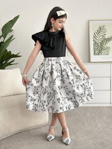 SHEIN Firerie Kids 少女纯色无袖上衣和碎花裙套装，可爱休闲日常百搭 - 彩色 - 查看 5