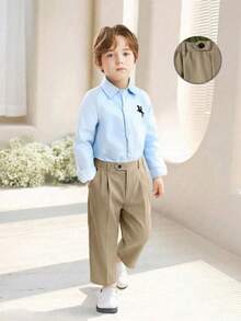 Young BoyWhite Pants With Waist Buckle Design, Suitable For Parties, Festivals, And Gatherings - Khaki - View 7