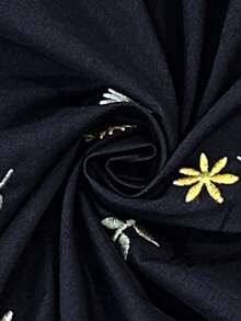 Lacomfia Plus Size Embroidered Slim Fit Long Sleeve Shirt, Casual For Spring & Autumn - Navy Blue - View 4