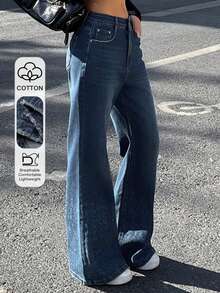 DAZY Women's Regular Waist Bell-Bottom Printed Vacation Style Jeans