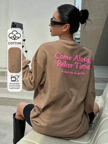 DAZY Women T-Shirts Huruf Slogan Casual - Coklat - View 1