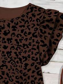 EMERY ROSE 女士新款春夏畅销豹纹圆领双层荷叶袖T恤 - 彩色 - 查看 3