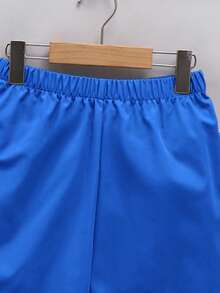 2pcs/Set Tween Boy Casual School Style Cute Pattern Round Neck T-Shirt And Shorts Set, Suitable For Commuting, School, Daily Casual Wear, Sports, Spring/Summer - Royal Blue - View 4