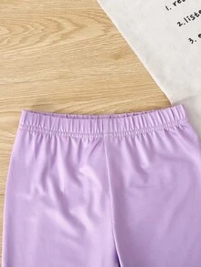 SHEIN Young Girl Summer New Pattern Loose Short Sleeve T-Shirt And Bike Shorts Set,Casual Cartoon Knit Outfit,Sporty Fashion Holiday Everyday Clothes - Multicolor - View 3