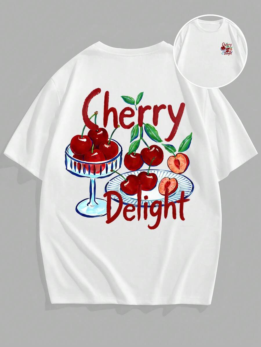 VIVINTIMO Men's Funny Fruit Cherry Print Casual T-Shirt - White - View 1