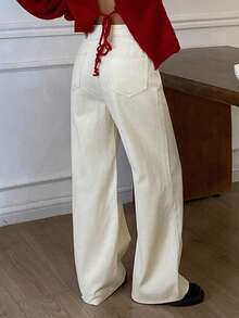 DAZY Damen Lässig einfarbige Schlagjeans, Herbst/Winter - Beige - Übersicht 2