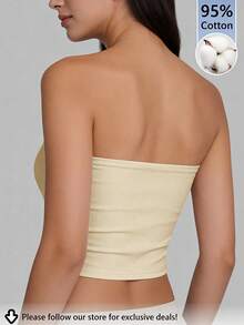 Tseoso 95% Cotton Women's Tube Top Tight Casual Top, Suitable For All Seasons, Apricot Color - Apricot - View 7