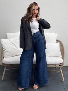 Jeta Ari 女士条纹印花休闲长袖西装外套复古风格商务休闲女装秋装 - 灰色 - 查看 1