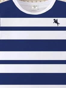 2pcs/Set Toddler Boys' Casual Striped Horse Print Short Sleeve T-Shirt And Shorts Set, Comfortable Daily Wear, Spring/Summer - Multicolor - View 3