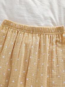 2pcs/Set Young Girl' Polka Dot Print Cute Peter Pan Collar Short Sleeve Cardigan And Casual Pants Homewear Set Yellow Pajama Set Kids Collar Neck Unisex Long Pajama Sets Cotton Summer Sleep Wear Sets Pajamas Set Two Piece - Yellow - View 6