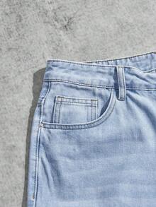 Manfinity EMRG 男士破洞牛仔裤，带口袋，磨边牛仔裤，纯色长款宽松破洞浅蓝色工装牛仔裤，适合送给丈夫、男朋友的礼物 - 淺色水洗藍 - 查看 7