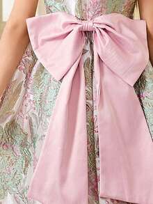 SHEIN Tween Girl Elegant 3D Bow & Pearl Decor Midi Dress Tween Girl - Pink - View 3