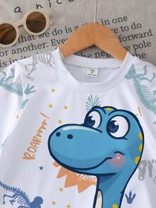 一套幼儿可爱白色和蓝色恐龙印花短袖短裤套装，非抓绒材质。适合日常玩耍，春夏户外穿着。 - 彩色 - 查看 5