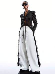 LYSMO 女士蕾丝拼接系领轻薄长袖睡袍，时尚百搭，适合日常穿着