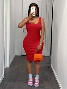 Slaydiva Women's Sleeveless Bodycon Solid Color Mini Dress, Summer Fashion ,Summer Dress - Red - View 7