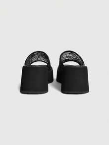 Sugerpunk Women's Black Hollow-Out Fashion Platform Wedge Slide Sandals - Black - View 3