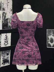 EgrlEra Women's Sexy Rhinestone Lace Fabric Lace-Up Design Mini Dress - Multicolor - View 2