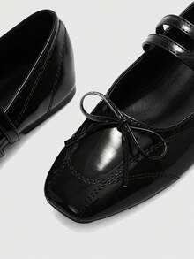 CUCCOO BIZCHIC Women's Embroidered Button Decor Square Toe Flat Loafers Valentine's Day - Black - View 6