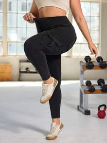 Flexra 大码女式街头休闲运动风带口袋针织牛仔裤 - 深灰色 - 查看 6