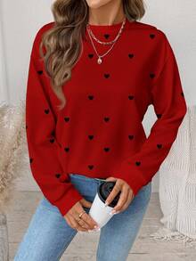 SHEIN LUNE Casual Minimalist Heart Graphic Print Round Neck Loose Fit Women Sweatshirt - Multicolor - View 4