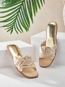 SHUZIA Women's Minimalist Casual Comfy Crisscross Flat Sandals - Gold - View 5