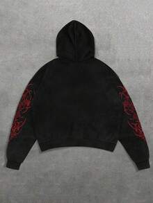 Manfinity EMRG Men's Death Metal Layered Graphic Print Streetwear Hoodie, Fall Sweatshirts Spring To Summer Vacation Outfits  Holiday Outfits Summer Holiday Outfits Going Out Tops - Black - View 2