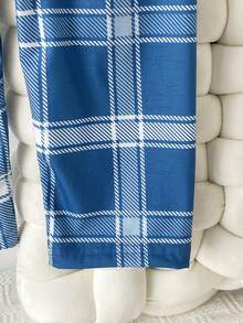 2 pièces Ensemble Top à manches courtes col rond gris décontracté et pantalon à carreaux bleus pour jeune garçon, tenue de détente d'été - Bleu ciel - Voir 3
