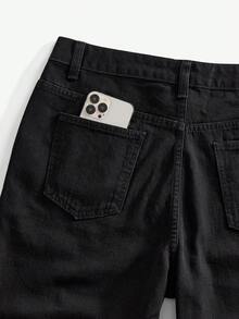 ROMWE MEN Black Graffiti Print Streetwear Denim Shorts - Black - View 5