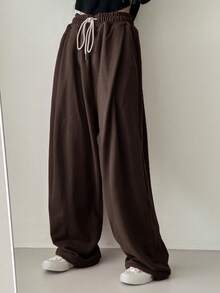 DAZY 女士宽松弹力腰抽绳街头风运动裤，休闲运动，四季皆宜 - 鏽棕色 - 查看 4