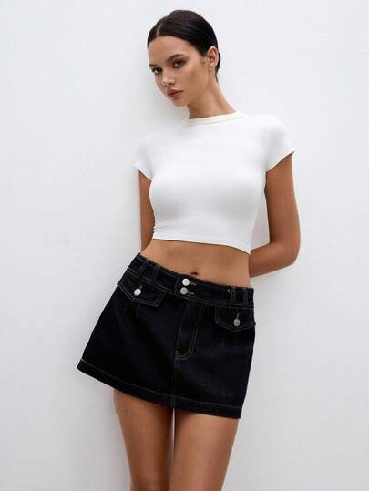 ATUI Studio Women's Casual Commuter Mini Denim Skirt, Summer