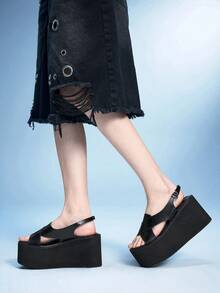 Sugerpunk 女士厚底凉鞋，朋克哥特风交叉搭扣凉鞋 - 黑色 - 查看 6