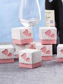 10/20pcs Pink Small Heart Design Gift Boxes With Ribbons For Wedding BabyShower Birthday Favor Boxes - Pink - View 2