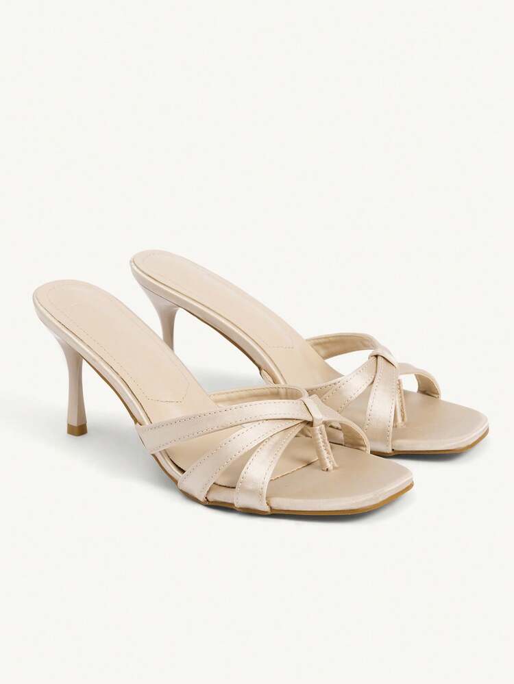 CUCCOO CHICEST Women's Fashion Square Toe Gold Color Flat Thong Sandals, Simple Thin High Heel Party Dress Sandals For Christmas Wedding Shoes Spring Shoes Bride Shoes