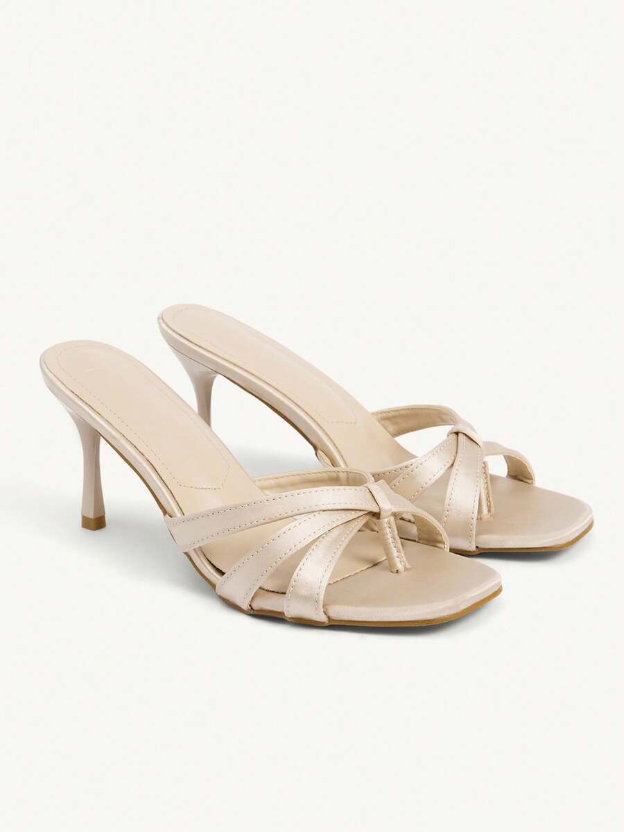 CUCCOO CHICEST 女士时尚方头金色平底人字拖凉鞋，简约细高跟派对礼服凉鞋，适合圣诞节穿着 - 杏色XS - 查看 1