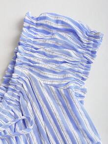 SHEIN Sweetro Women's Striped Tie-Waist Ruffle Hem Short Sleeve Blouse, Summer - Blue - View 4