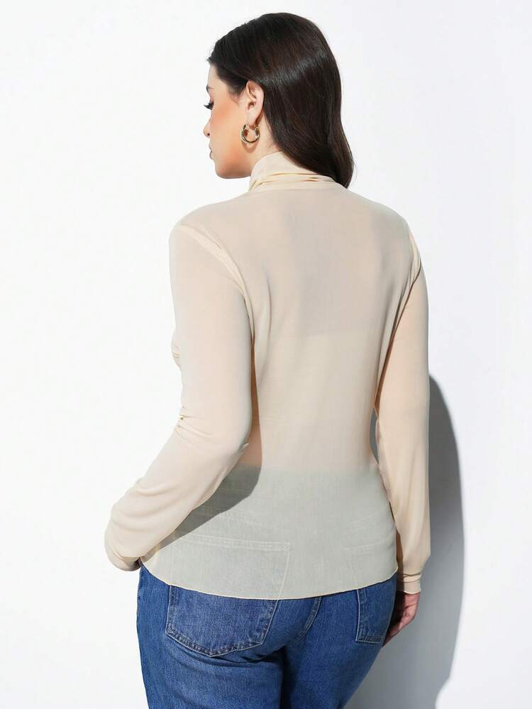 SHEIN Maija Plus Size Women Solid Color High Neck Fitted T-Shirt, Casual Urban Commute Business Wear, Basic Top, Elegant Spring To Summer Valentine's Day Carnival Fashioning Women Costume Party Beach Wedding Vacation Casual Top