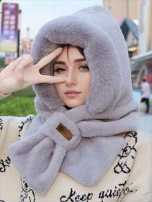 Women's Winter Warm Scarf And Knitted Hat Set, Soft And Thickened Warm Lining Earmuffs, Striped Craft Plush Knitted Hat, Foldable Design, Non-Elastic, Hand-Washable, Cross-Neckline Warm Ap, Create Fashion Styling, Winter Clothing Versatile Warm Accessories, - Multicolor - View 9