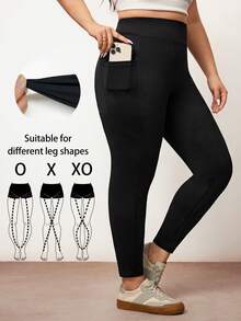 Enliva Quần legging thể thao yoga dáng ôm, co giãn, có túi bên hông, cỡ lớn, chất liệu thoáng khí, thích hợp cho mùa hè. - màu đen - Xem 1