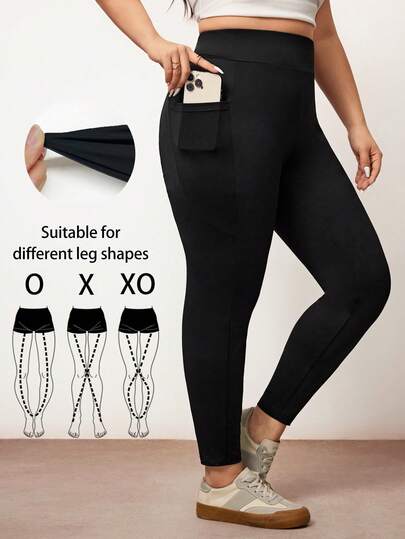 Enliva 加大码侧袋运动瑜伽弹力修身紧身裤，透气面料，夏季