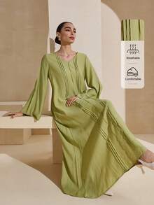 Graceveil V-Neck Straight Sleeve Striped Light Green Dress - Green - View 2