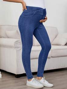 SHEIN Quần jean denim dáng rộng không đối xứng có túi dành cho bà bầu, thích hợp mặc hàng ngày từ mùa xuân đến mùa hè, phù hợp cho ngày Valentine, lễ hội, đi làm, nghỉ mát, tốt nghiệp, phong cách Y2K, dễ thương, thời trang đường phố, dự tiệc, đám cưới, thanh lịch, công sở, thường ngày. Quần jean skinny màu xanh dương dành cho bà bầu, có chun co giãn, cạp cao che bụng, quần jean denim cho bà bầu. - Màu xanh lam - Xem 4