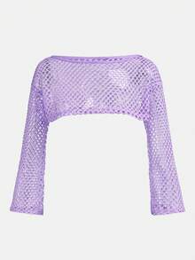 SHEIN Bộ 2 món gồm váy dài cổ tròn màu trơn dáng ôm dành cho bé gái tuổi teen, kiểu dáng thường ngày, kèm áo khoác lưới rộng, thích hợp đi học, phong cách ngọt ngào và cá tính, dạo phố. - Màu tím hoa cà - Xem 15