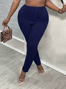 Slaydiva 新款夏季简约纯色褶裥高腰修身七分裤，适合办公室和工作场合，女士款 - 寶藍色 - 查看 6