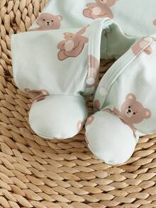 Souflis Souflis 3pcs Newborn Long Sleeve Footed Romper Set, Cartoon Bear Pattern Knitted Pajamas - Multicolor - View 6