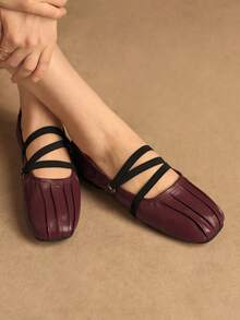 Rosivie 女士休闲时尚百搭芭蕾舞鞋 - 酒紅色 - 查看 1