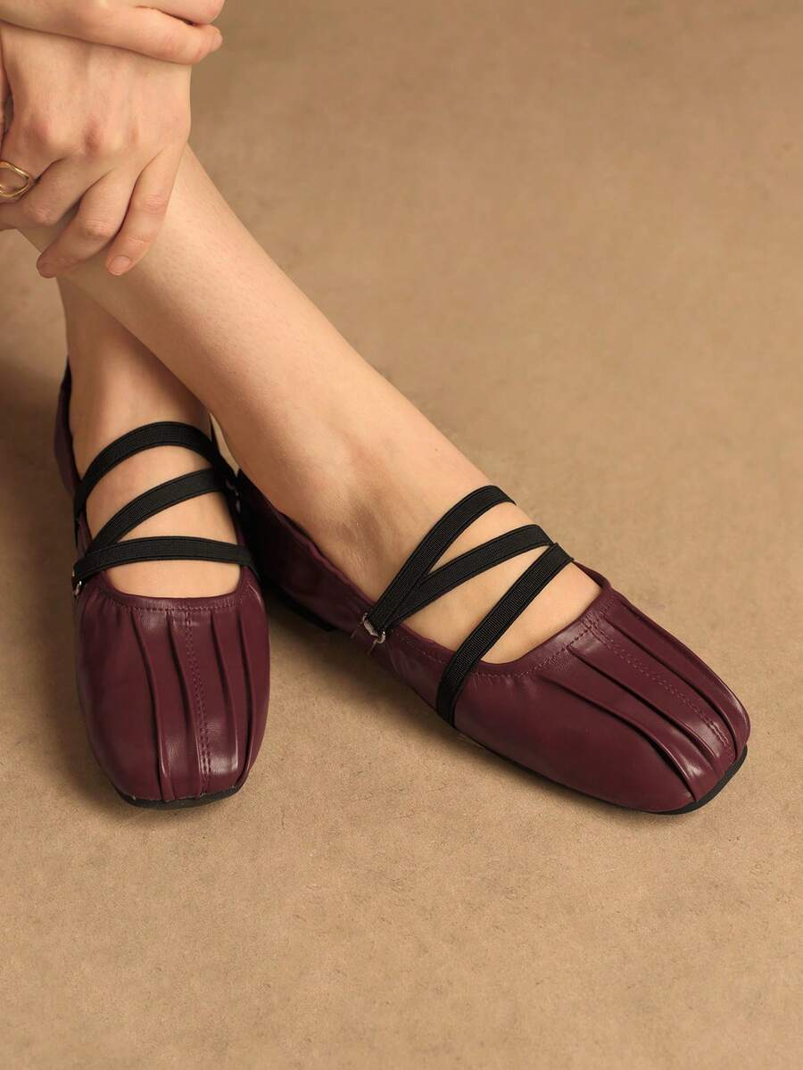 Rosivie 女士休闲时尚百搭芭蕾舞鞋 - 酒紅色 - 查看 1