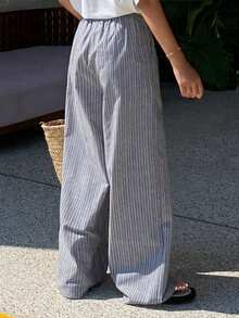 Livesso Women's Casual Striped Wide Leg Pants - Grey - View 2