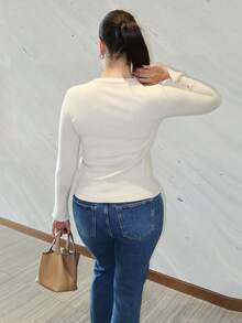 MDEdit 百搭圆领休闲百搭长袖针织汗衫 - 杏色 - 查看 2