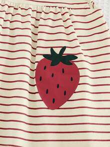 Cozy Pixies 2件套女婴草莓印花荷叶边圆领上衣和松紧腰裤套装